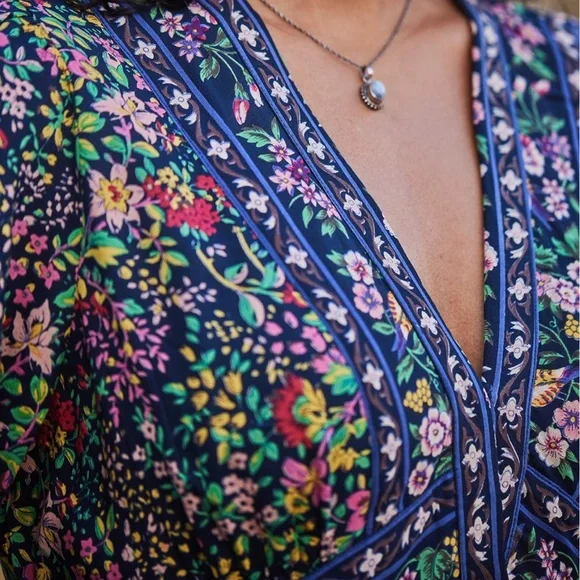 April Cornell NEW Darjeeling Dress Floral Maxi Navy SZ XL - Picture 2 of 7